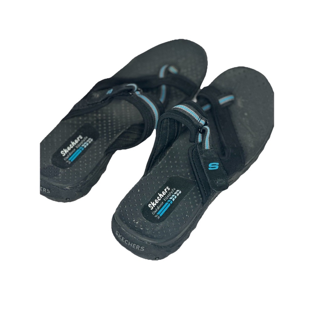 Skechers Reggae Outdoor  Black With Blue Accents Slide-on Strappy Sandals 10